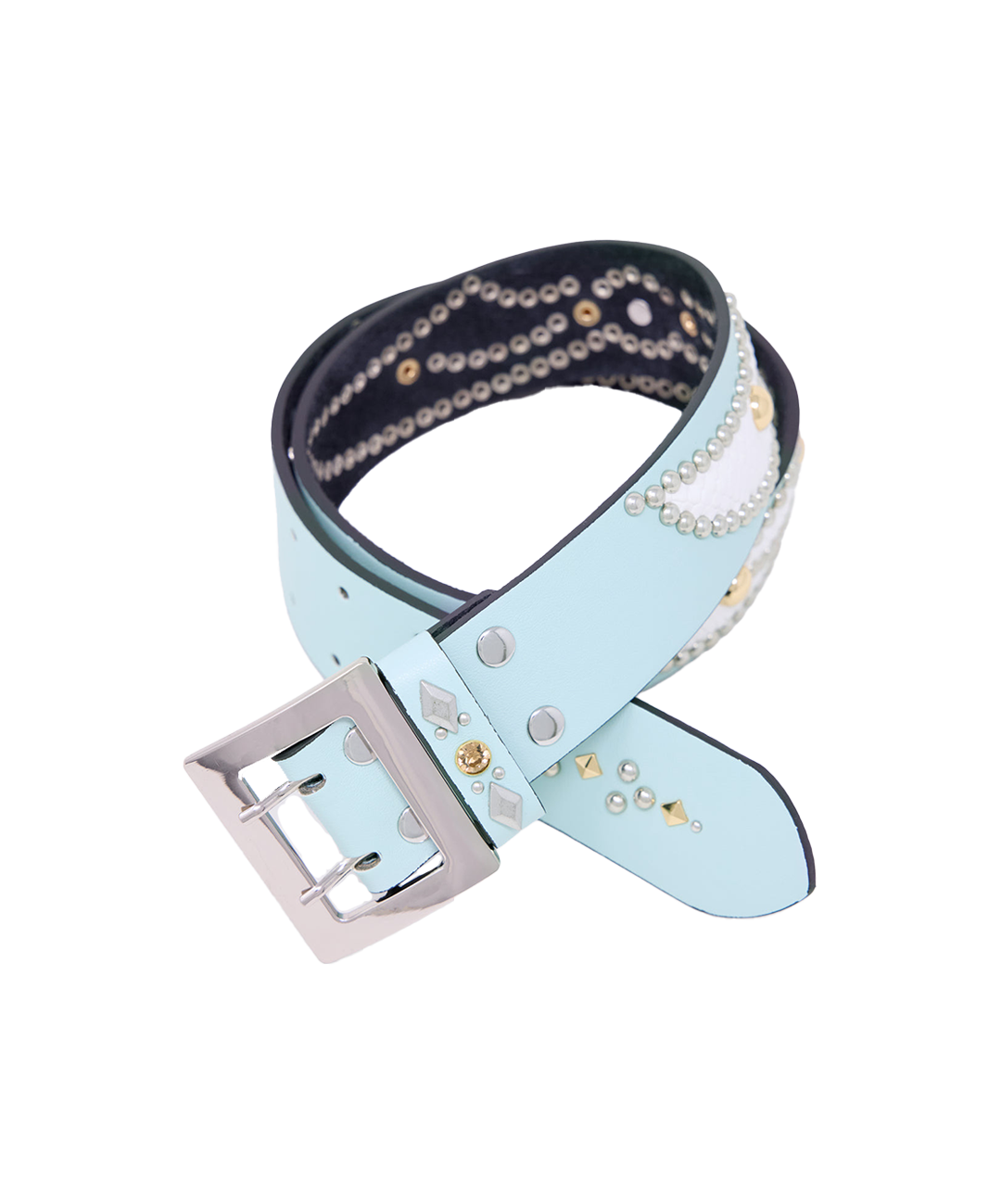 Vintage Python Belt - Aqua/White