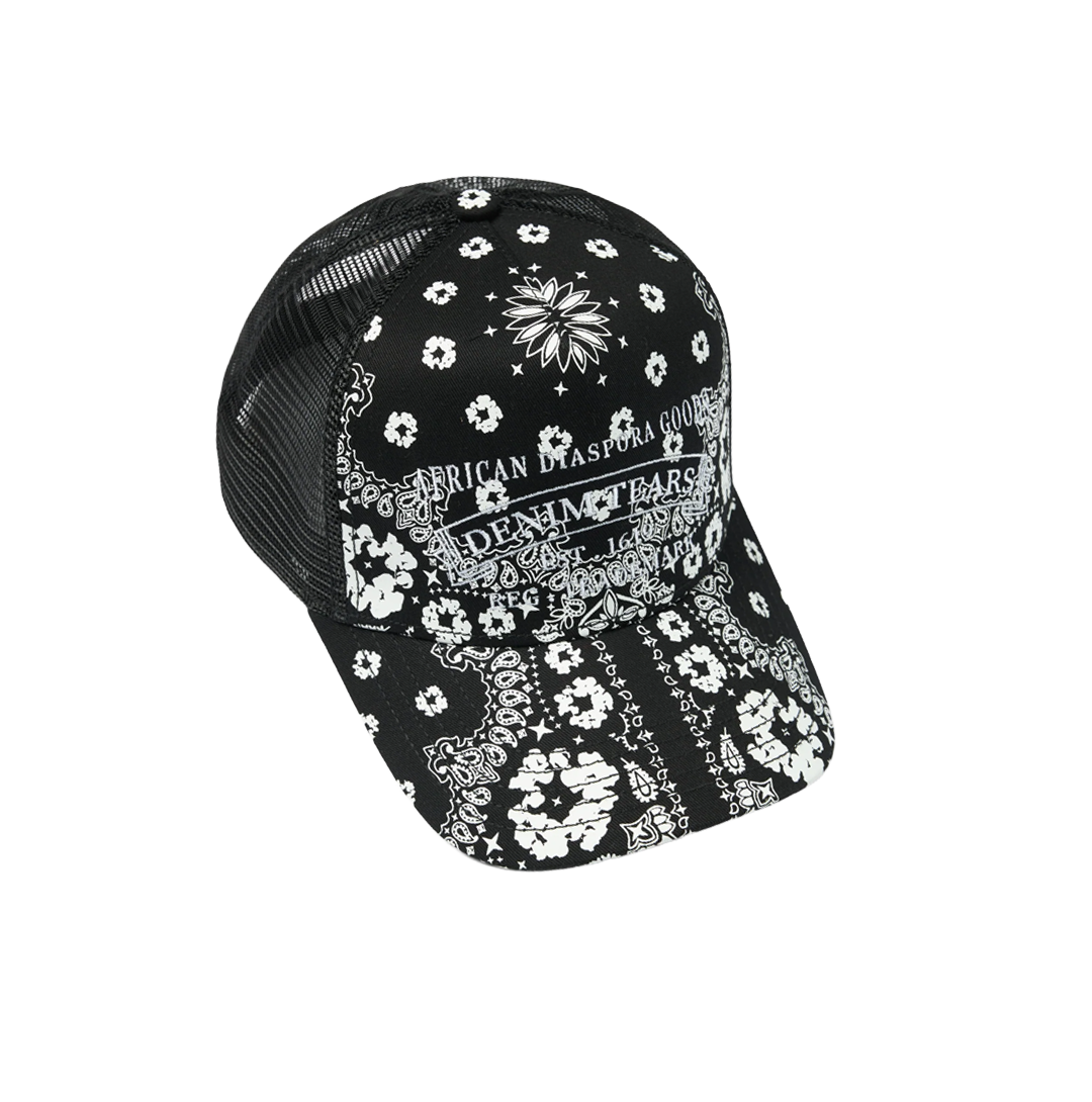 Cotton Wreath Black Paisley ADG Stamp Cap  