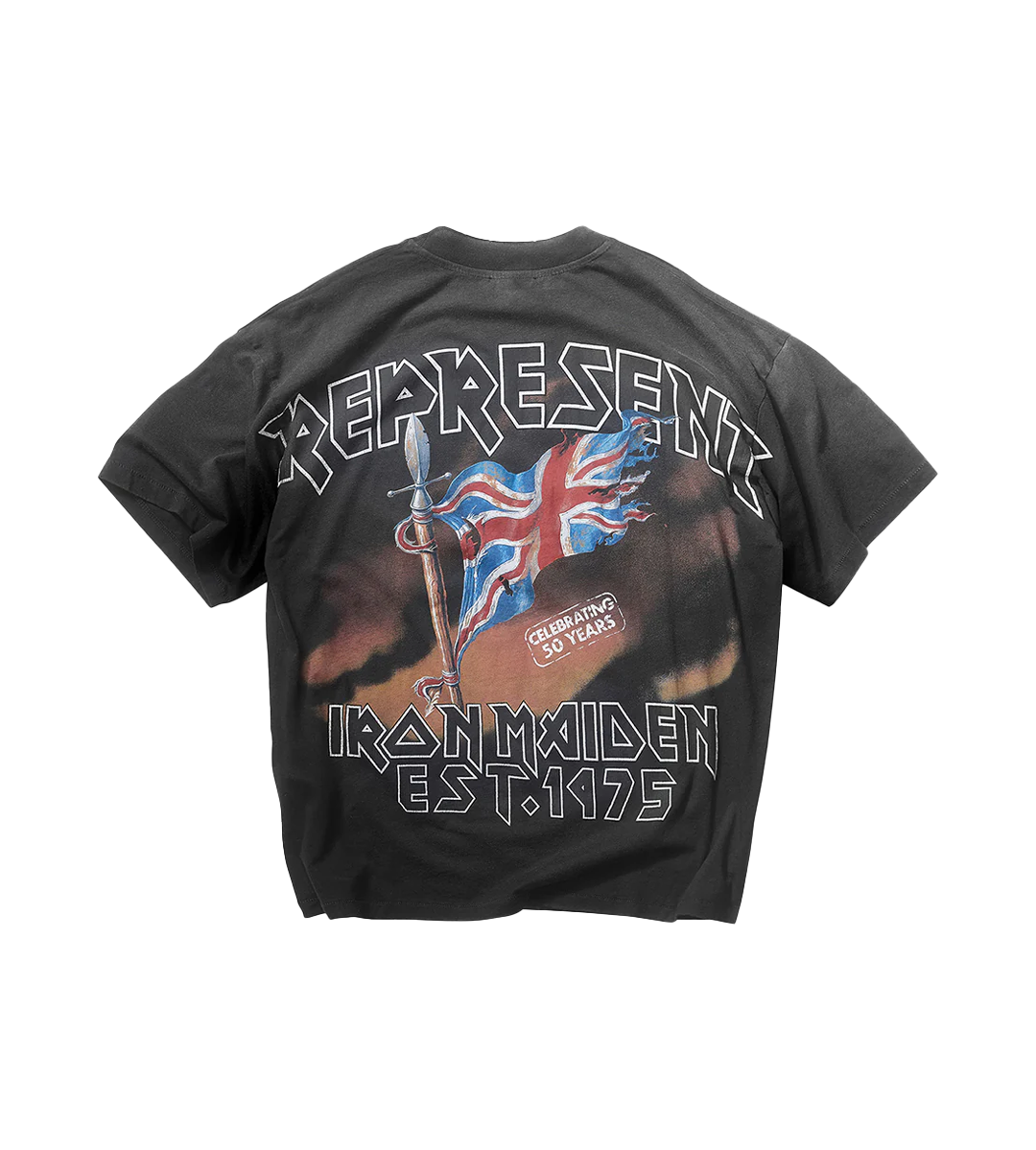 Represent X Iron Maiden Steed Stained Black  T-Shirt