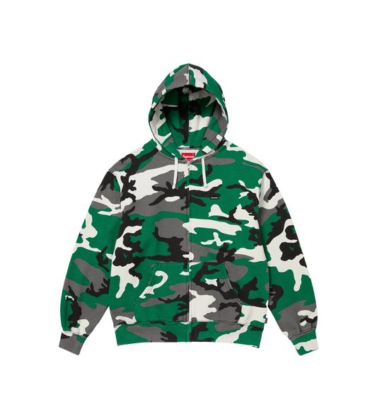 Small Box Zip Up Hooded Sweatshirt Green Camo