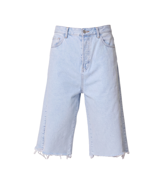 Ultra Baggy Cut Off Denim Shorts - Light Blue