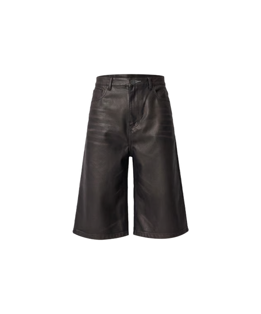 Black Ultra Baggy Washed Leather Shorts