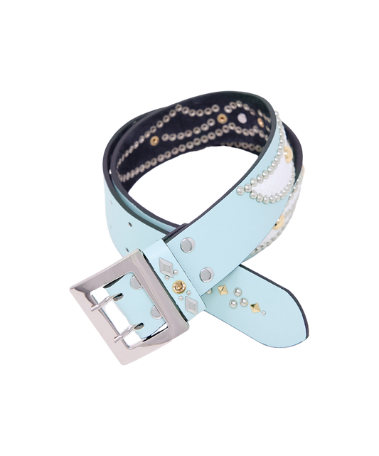 Vintage Python Belt - Aqua/White