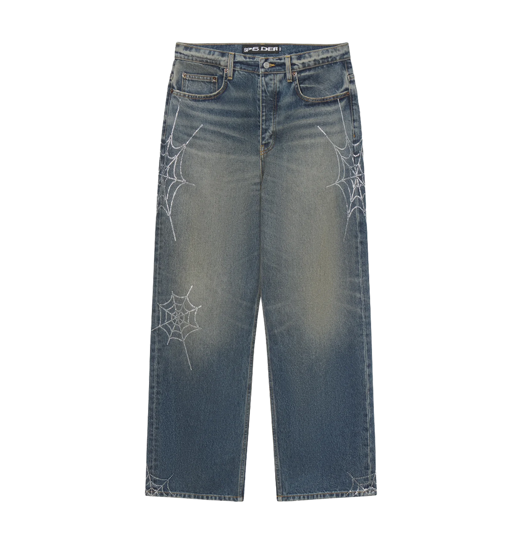 Rhinestone Web Denim Pants